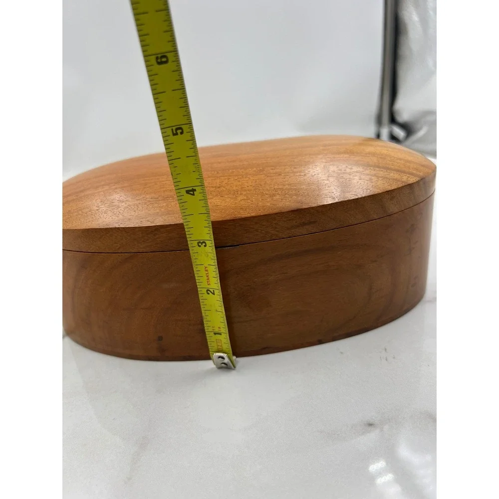 Handcrafted Oval Wood Jewelry Keepsake Box Natural Grain Hinged Lid 10.5 Inch - Picture 10 of 11